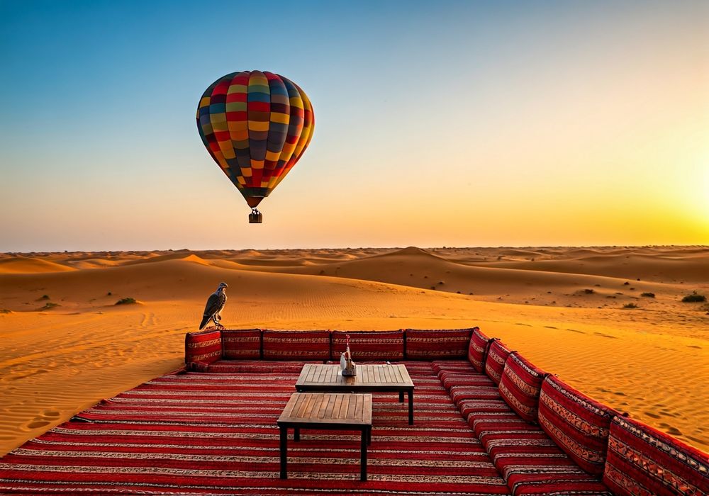 Deluxe hot air balloon package with camel and falcon