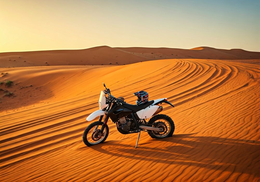 Advanced dirt bike on a long red dune trail