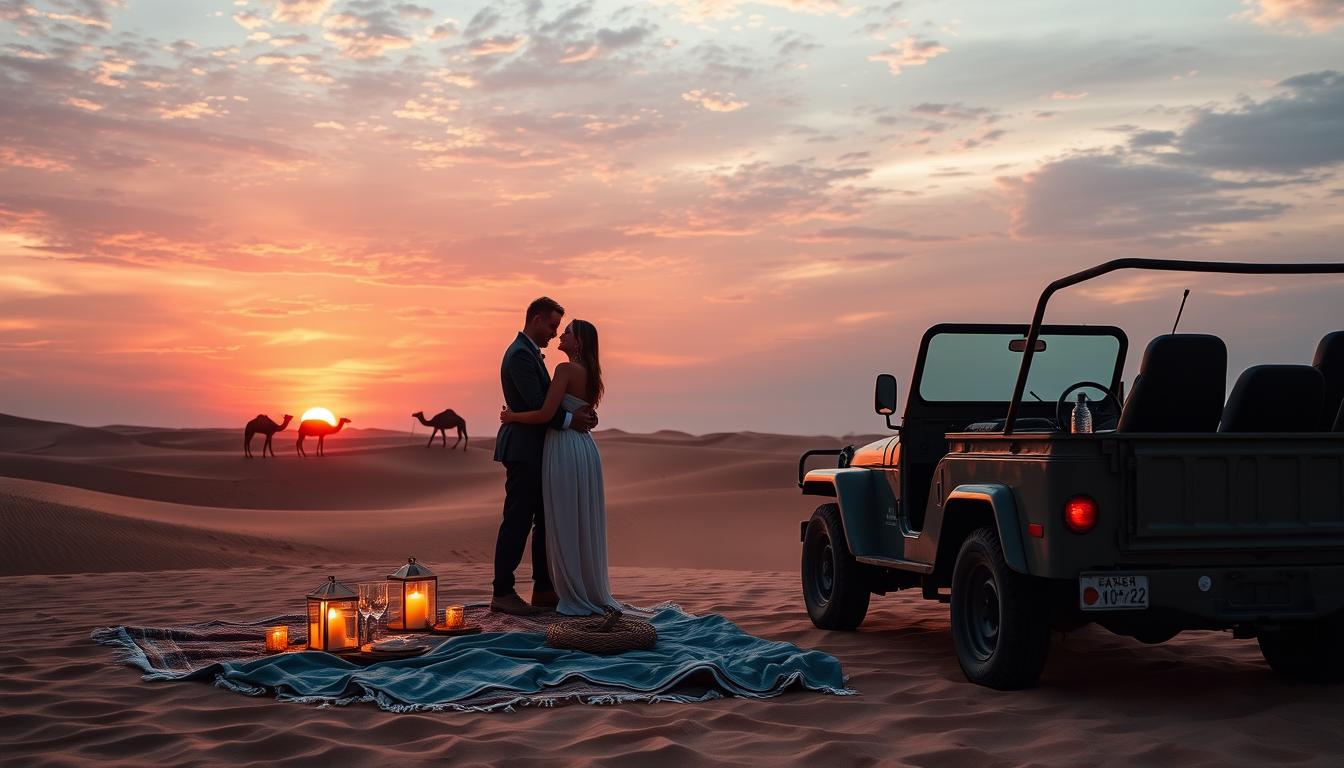 couples desert safari Dubai, romantic getaway Palm Jumeirah, private desert tour